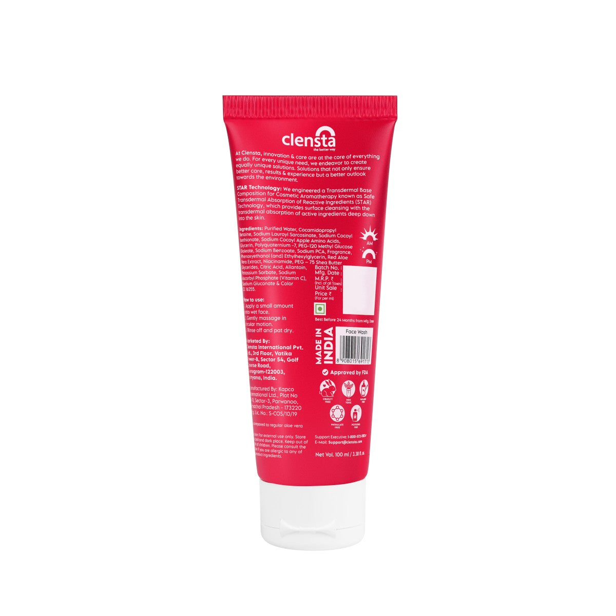Clensta Red Aloe Vera Skin Glow Face Wash (100gm)