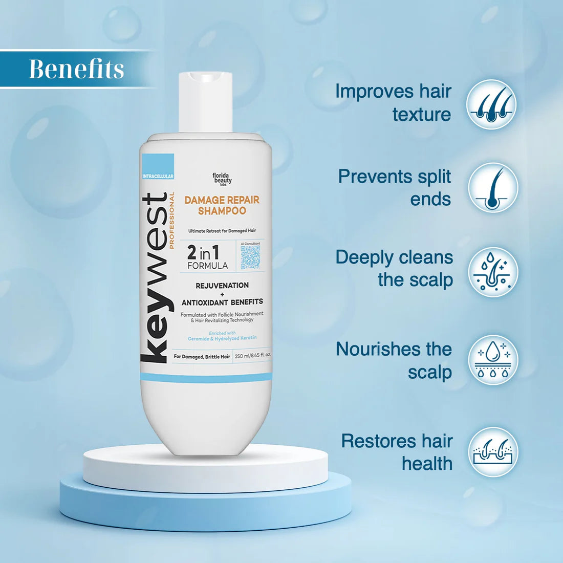 Keywest Professional Damage Repair Kit (Shampoo + Conditioner + Hair Mask)