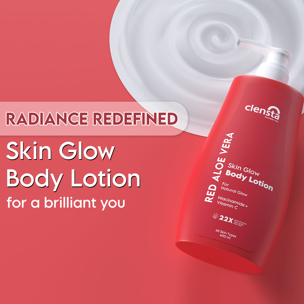 Clensta Red Aloe Vera Skin Glow Body Lotion Pack of 2 (400ml + 400ml)