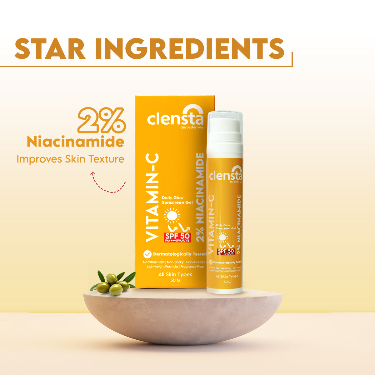 Clensta Vitamin C Daily Glow Sunscreen (50gm)