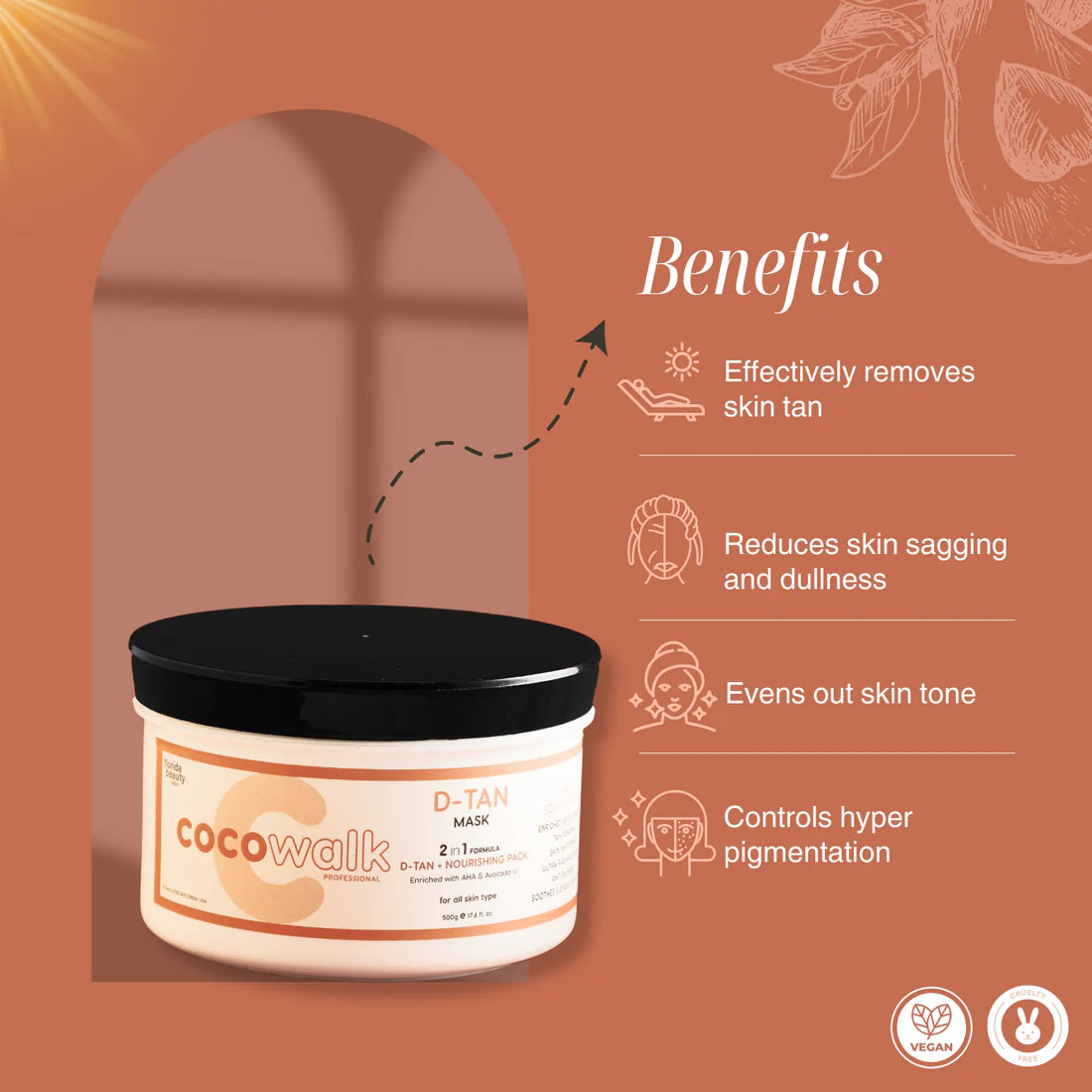 Combo Offer: Cocowalk D-Tan Mask 500g, + Sunscreen Gel SPF 50 PA++++ 50g, and Vitamin C Face Wash Gel 100ml.
