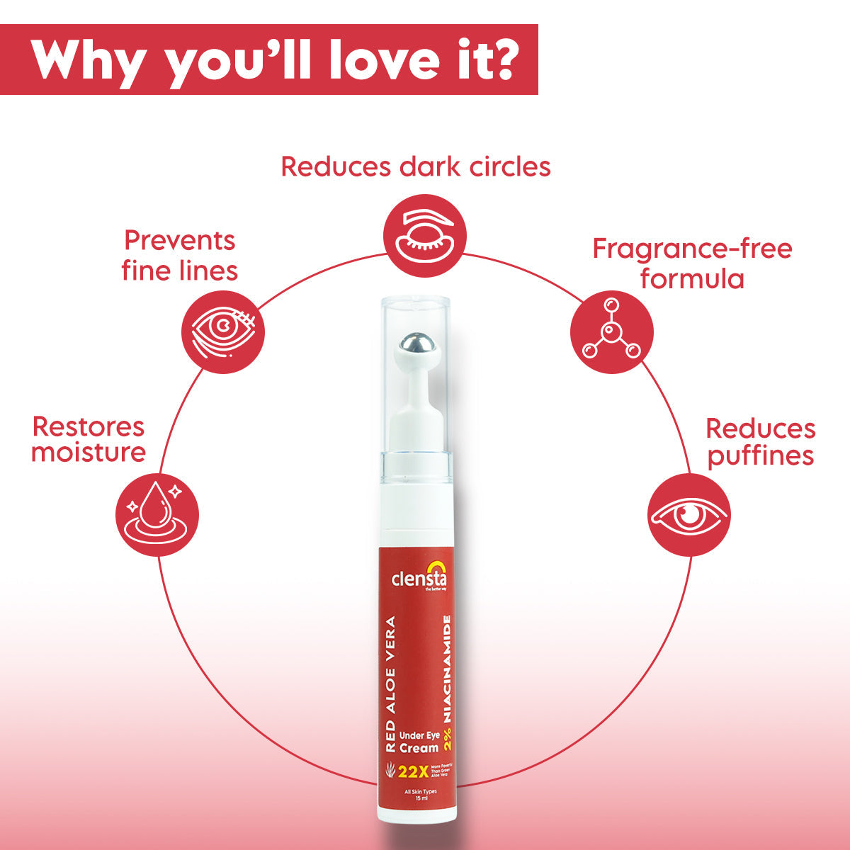 Clensta Red Aloe Vera Under Eye Cream (15ml)
