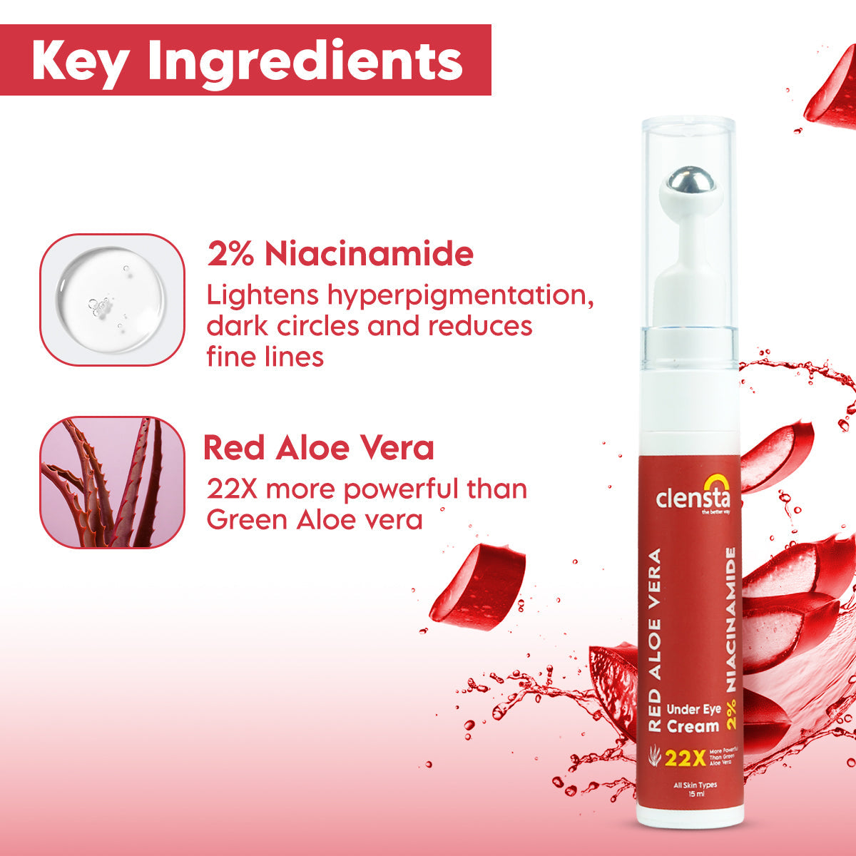 Clensta Red Aloe Vera Under Eye Cream (15ml)