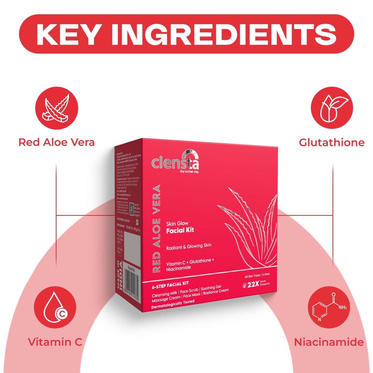 Clensta Red Aloe Vera Skin Glow Facial Kit