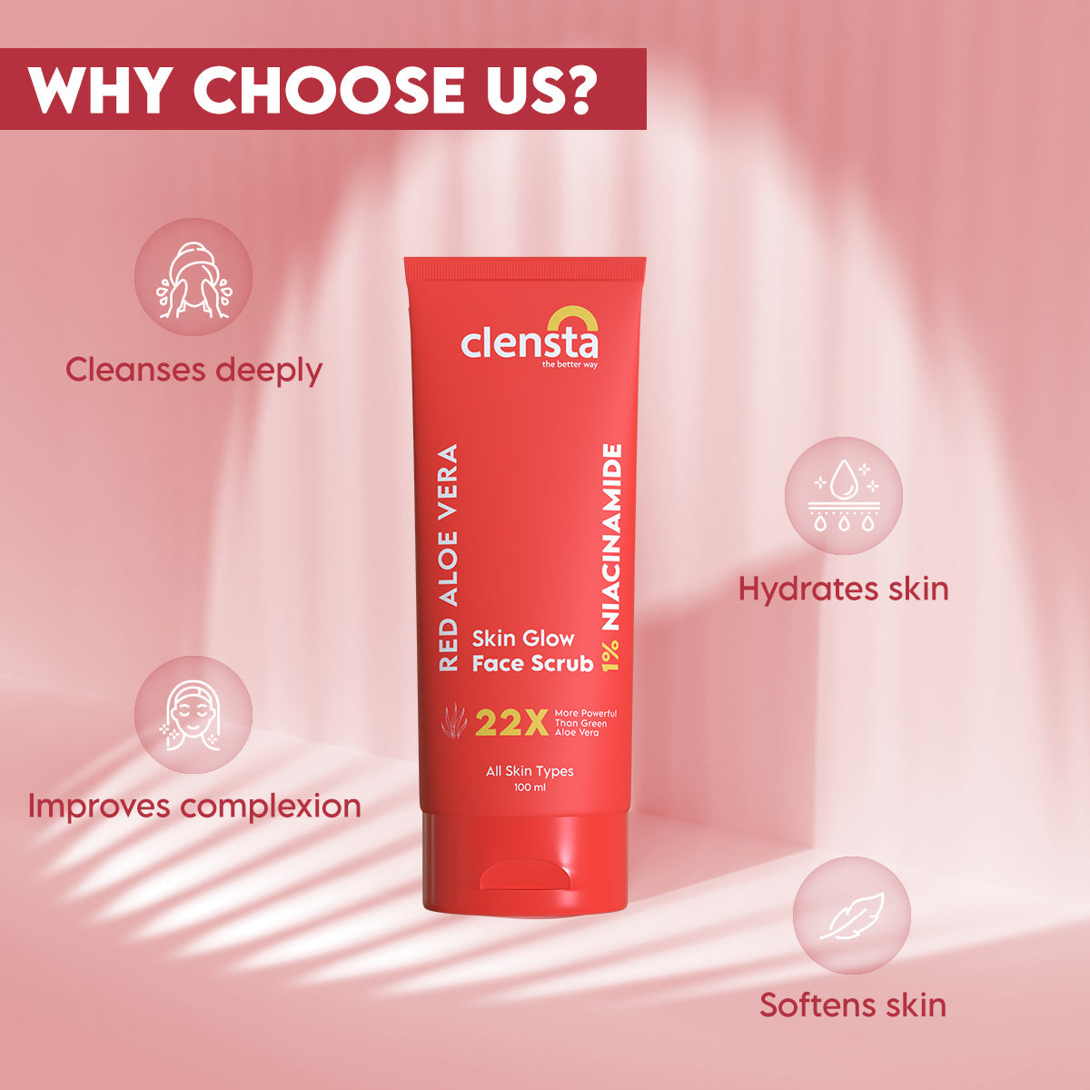 Clensta Red Aloe Vera Skin Glow Face Scrub (100ml)