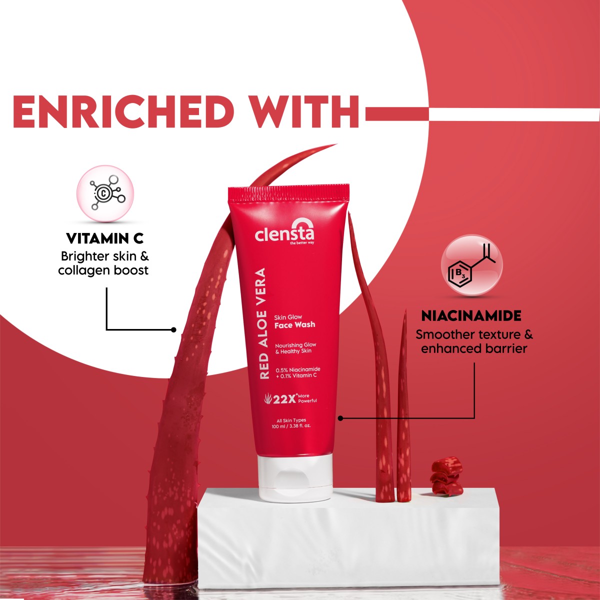 Clensta Red Aloe Vera Skin Glow Face Wash (100gm)