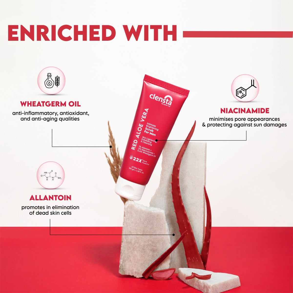 Clensta Red Aloe Vera Intimate Brightening Scrub For Men (100gm)