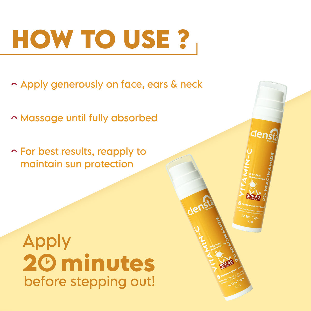 Clensta Vitamin C Daily Glow Sunscreen (50gm)