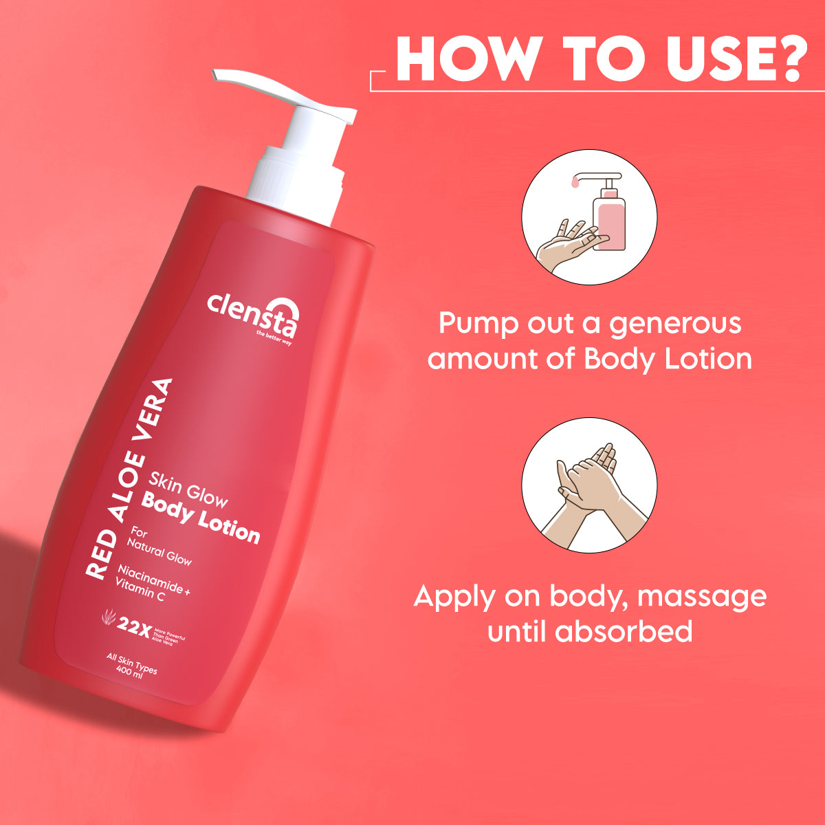 Clensta Red Aloe Vera Skin Glow Body Lotion (400ml)