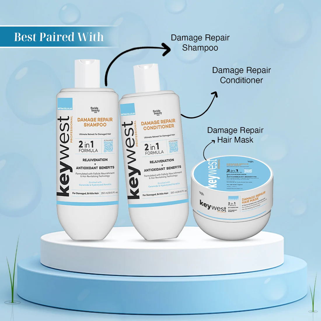 Keywest Professional Damage Repair Kit (Shampoo + Conditioner + Hair Mask)