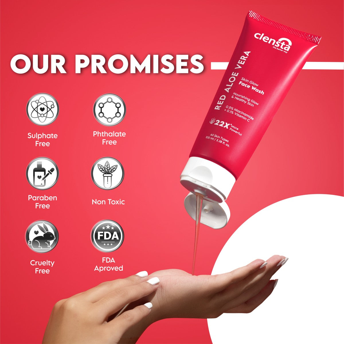 Clensta Red Aloe Vera Skin Glow Face Wash (100gm)