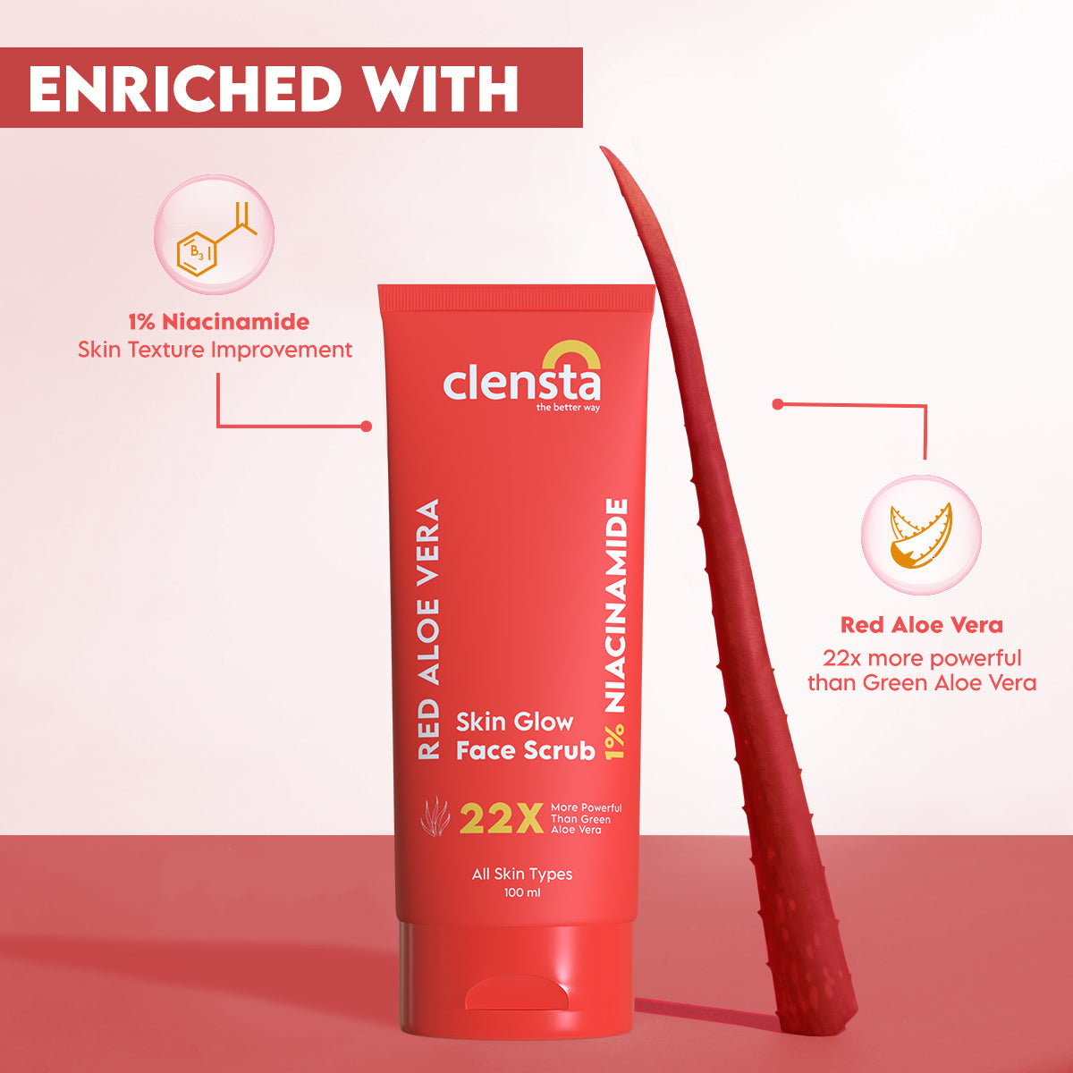 Clensta Red Aloe Vera Skin Glow Face Scrub (100ml)