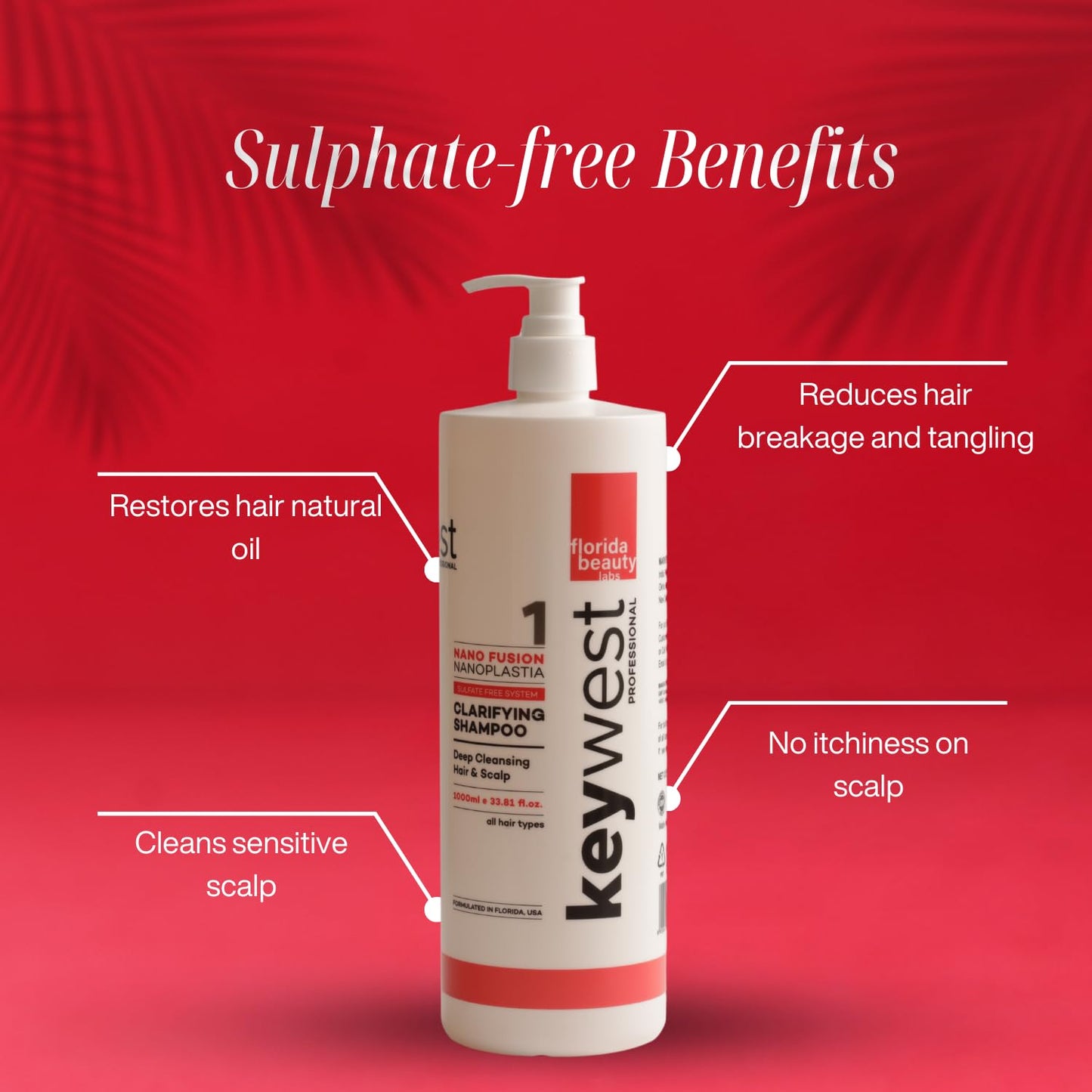 Keywest Professional Nanoplastia Sulfate Free Clarifying Shampoo - 1000ml | Suitable for All Hair Types | For Deep Cleansing Hair & Scalp