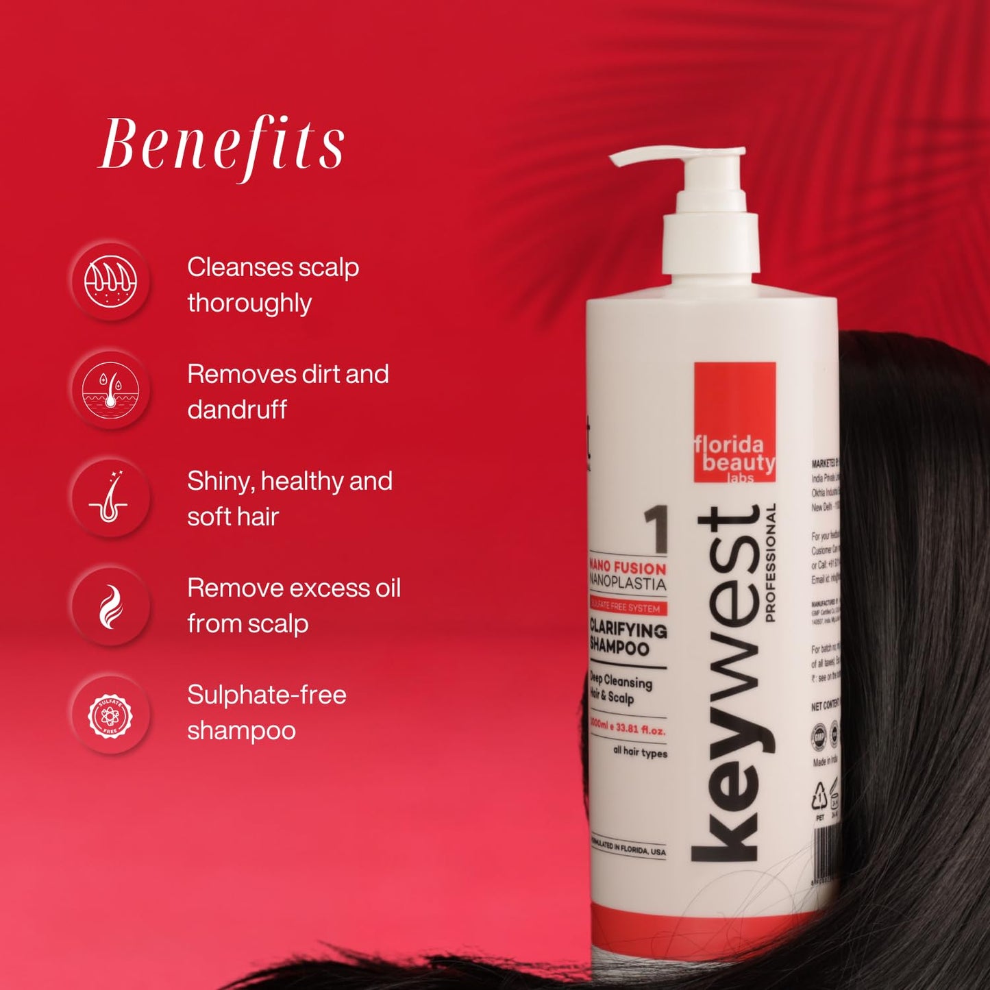 Keywest Professional Nanoplastia Sulfate Free Clarifying Shampoo - 1000ml | Suitable for All Hair Types | For Deep Cleansing Hair & Scalp