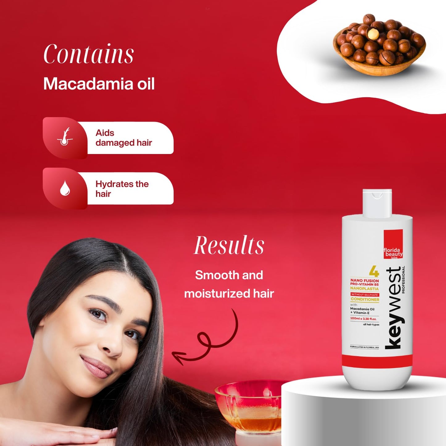 Keywest Professional Nanoplastia Sulfate Free Conditioner - 100ml | For All Hair Types | Enriched With Macadamia Oil + Vitamin E