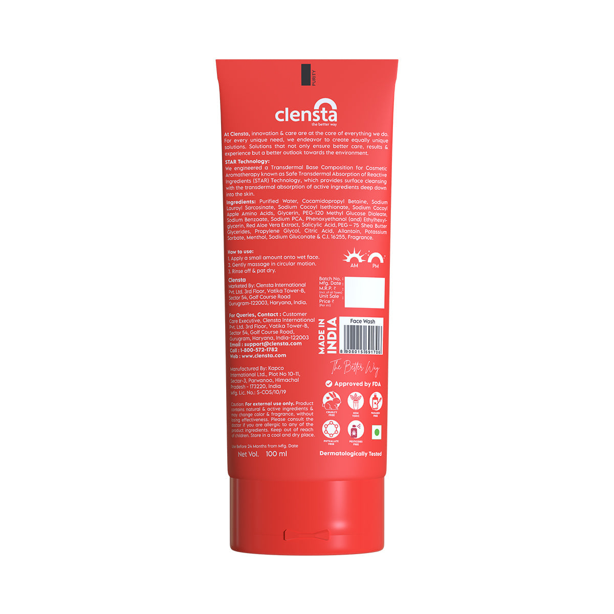 Clensta Red Aloe Vera Oil Control Face Wash (100ml)