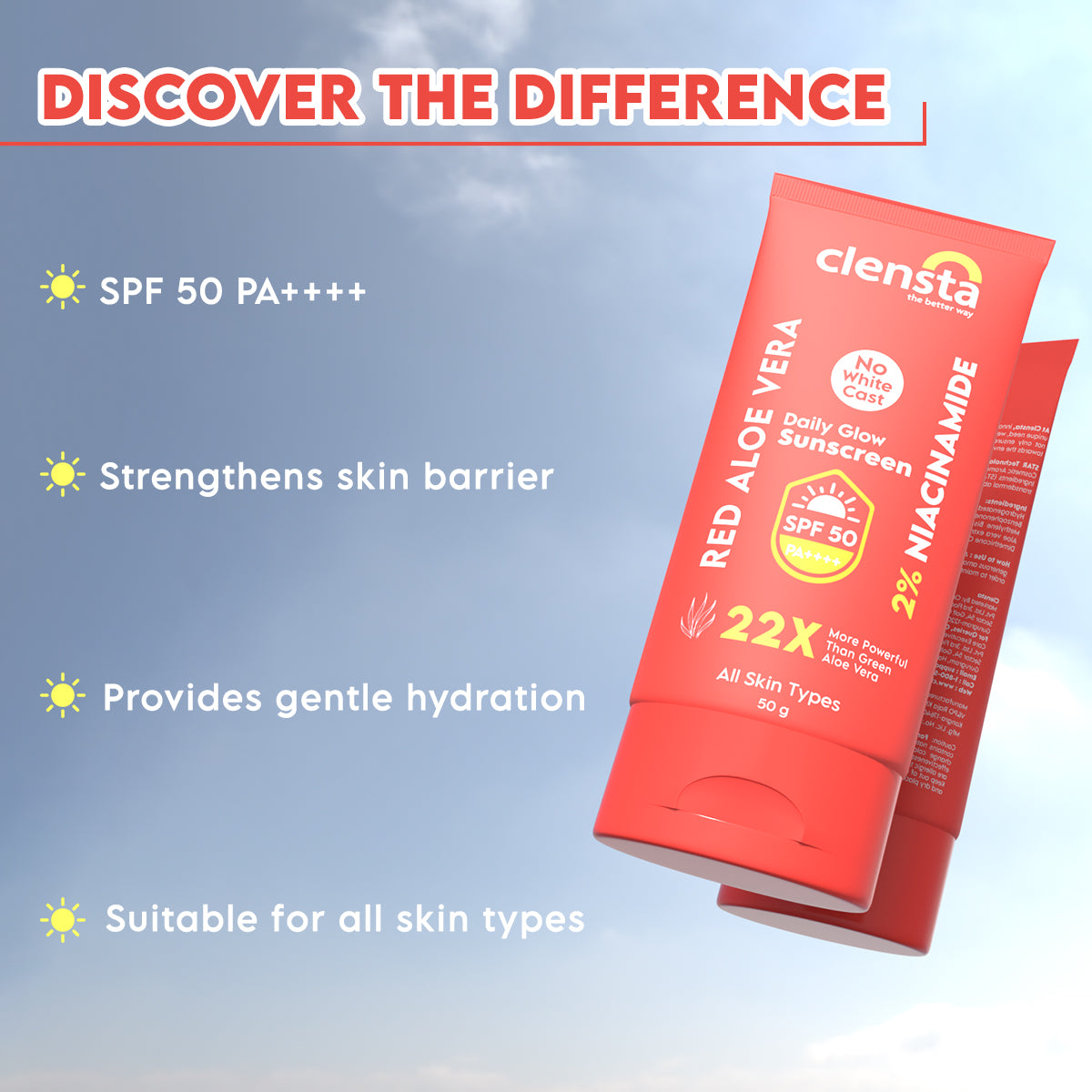 Clensta Red Aloe Vera Daily Glow Sunscreen (50gm)