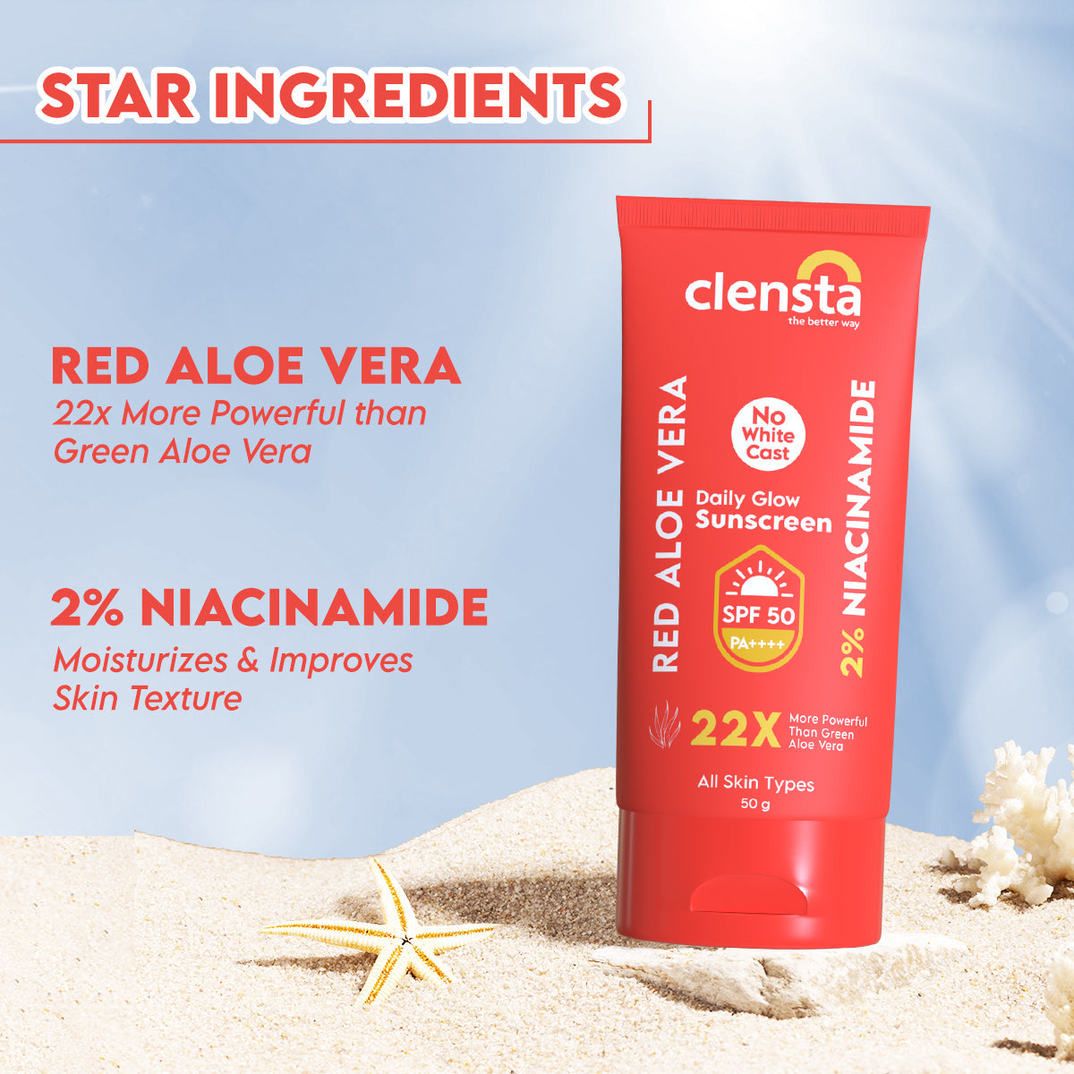 Clensta Red Aloe Vera Daily Glow Sunscreen (50gm)