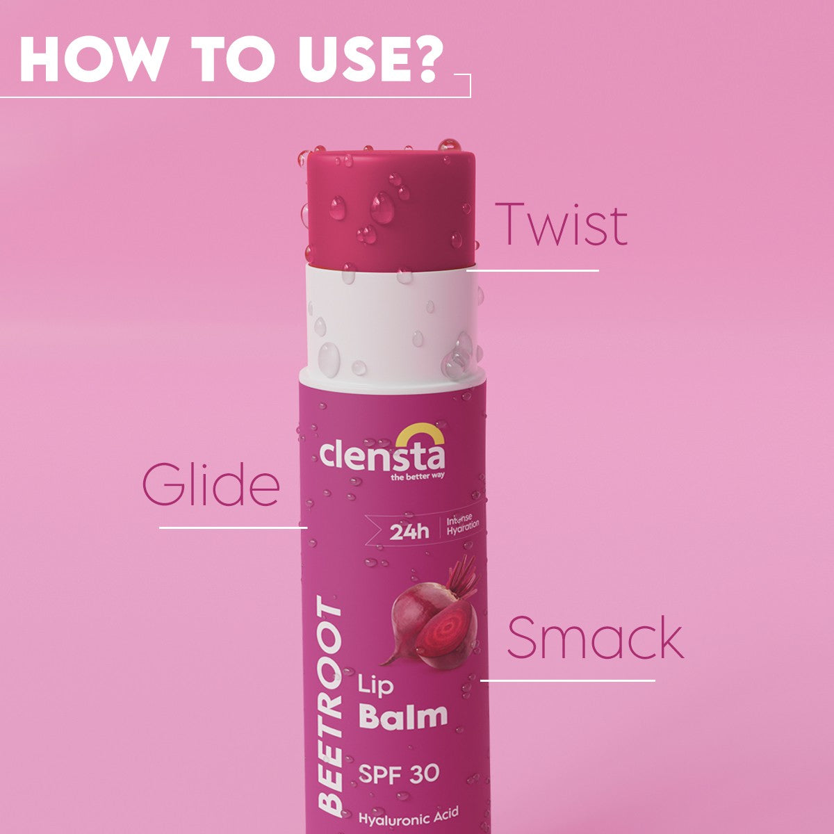 Clensta Beetroot Lip Balm With Hyaluronic Acid Spf 30 With Beetroot & Hyaluronic Acid For Moisture, Hydrates & Lightens Dark Lips For Women & Men 4.5g, Clear