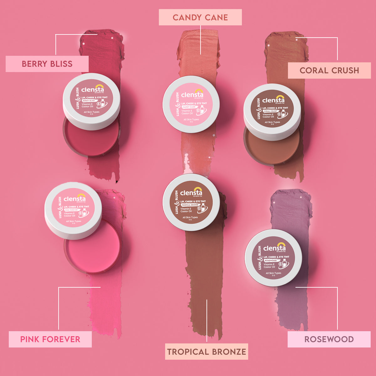 Clensta Lush & Blush Lip, Cheek & Eye Tint - Berry Bliss (5gm)