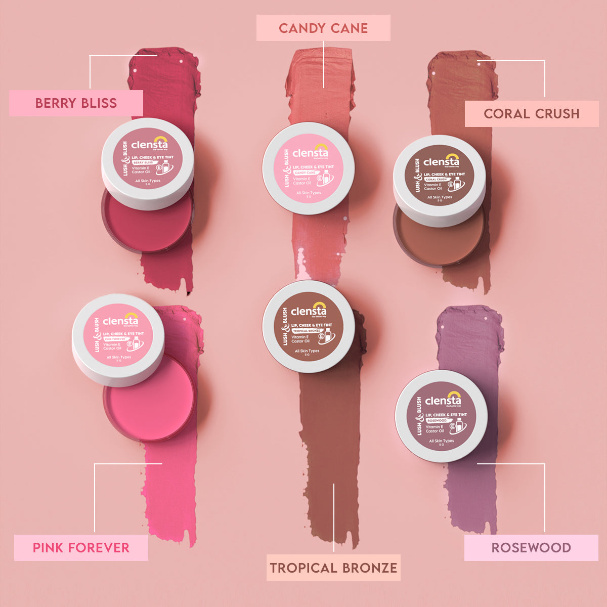 Clensta Lush & Blush Lip, Cheek & Eye Tint - Coral Crush (5gm)