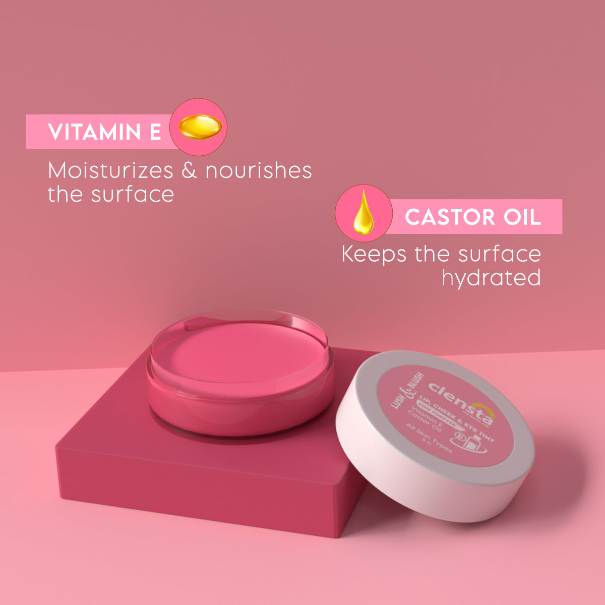 Clensta Lush & Blush Lip, Cheek & Eye Tint - Pink Forever (5gm)