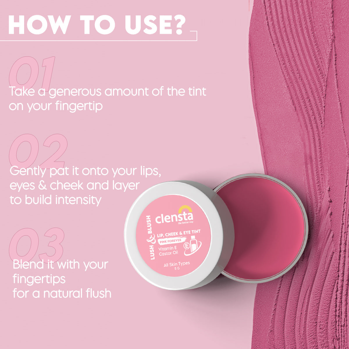 Clensta Lush & Blush Lip, Cheek & Eye Tint - Pink Forever (5gm)