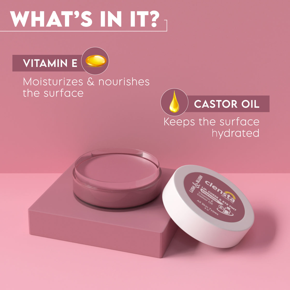 Clensta Lush &Blush Lip, Cheek & Eye Tint - Rosewood (5gm)