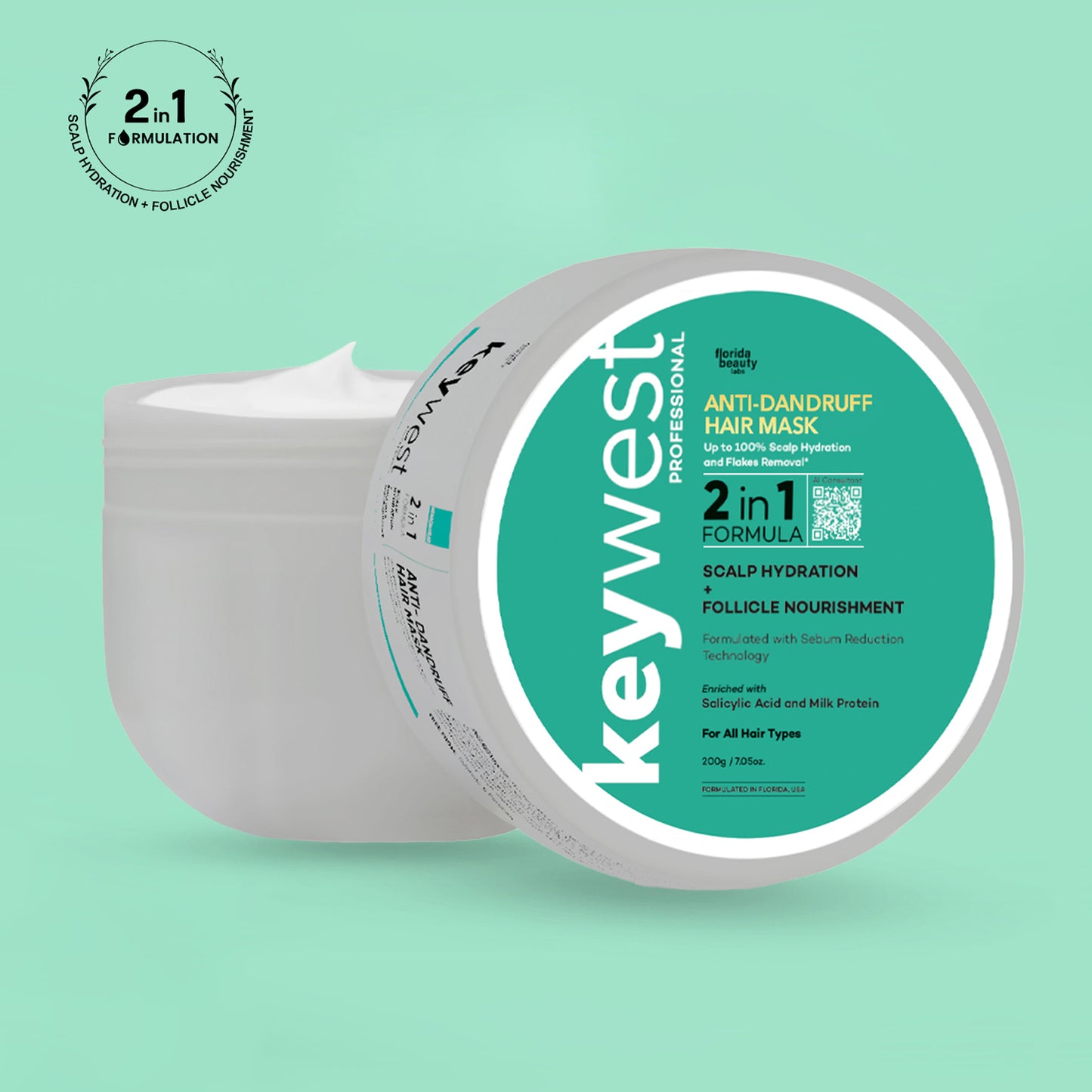 Keywest Professional Anti-Dandruff Hair Mask | 2-in-1 Formula | Scalp Hydration & Follicle Nourishment | 200gm