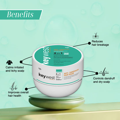 Keywest Professional Anti-Dandruff Hair Mask | 2-in-1 Formula | Scalp Hydration & Follicle Nourishment | 200gm