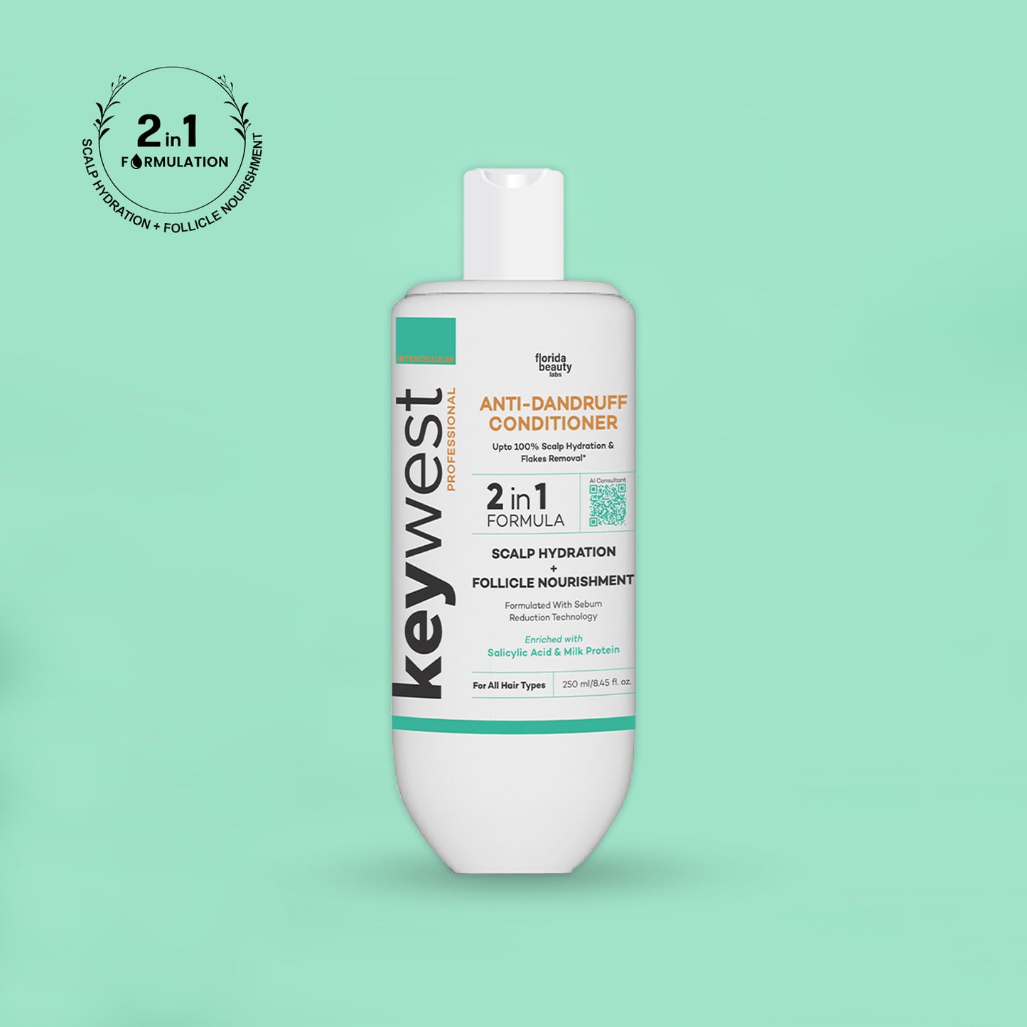 Keywest Professional Anti-Dandruff Conditioner | 2-in-1 Formula | Scalp Hydration & Follicle Nourishment | 250ml