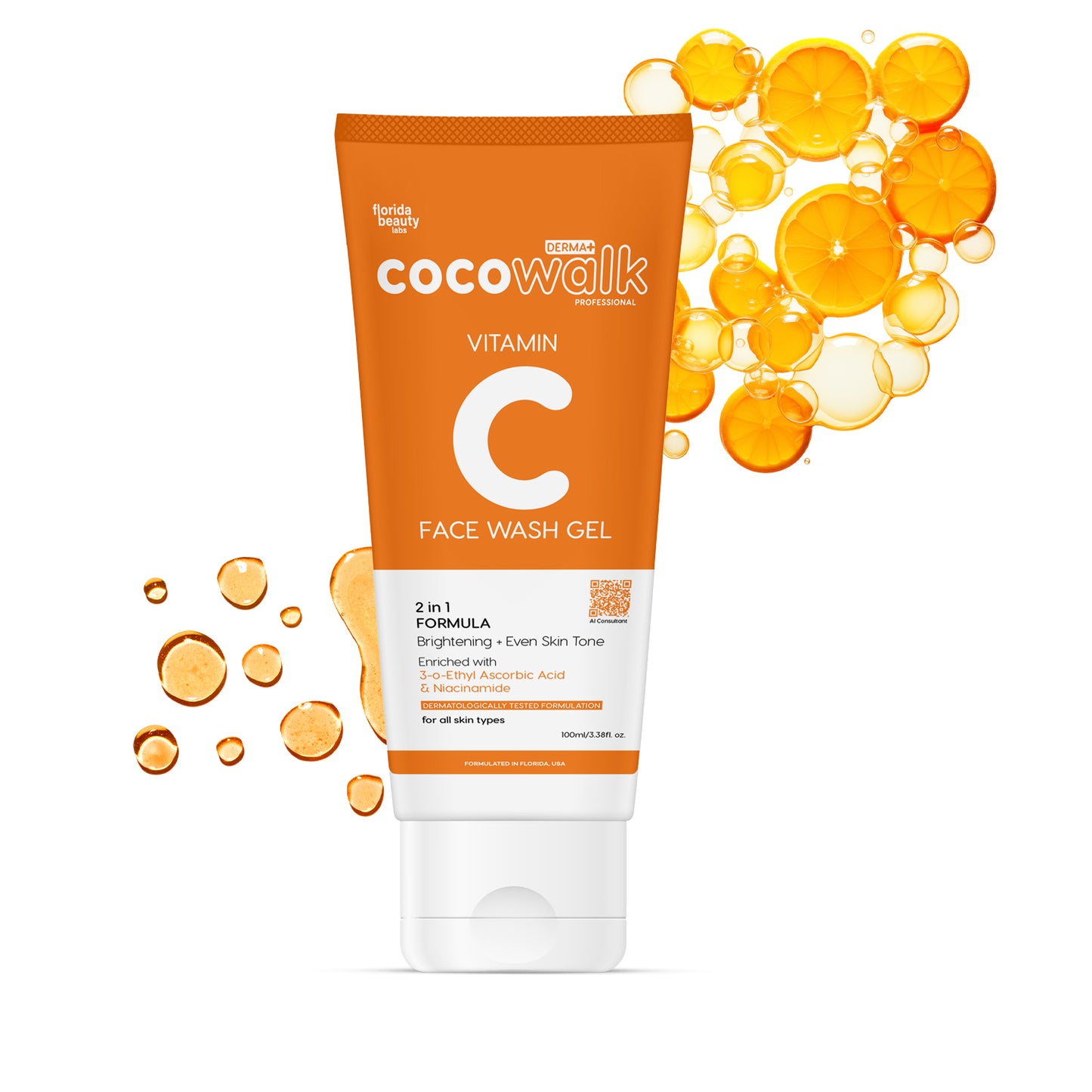 Cocowalk Professional Derma+ Vitamin C Face Wash Gel | 2-in-1 Formula Brightening & Even Skin Tone