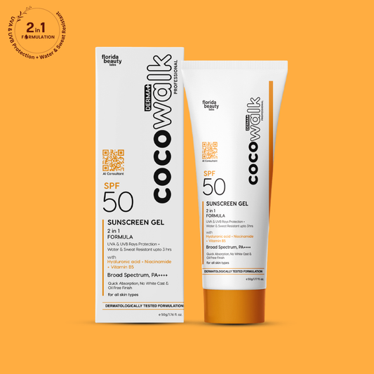 Cocowalk Professional Derma+ Sunscreen Gel with Hyaluronic Acid + Niacinamide Vitamin B5 | 2 in 1 Formula UVA & UVB ray protection + Water & Sweat Resistant