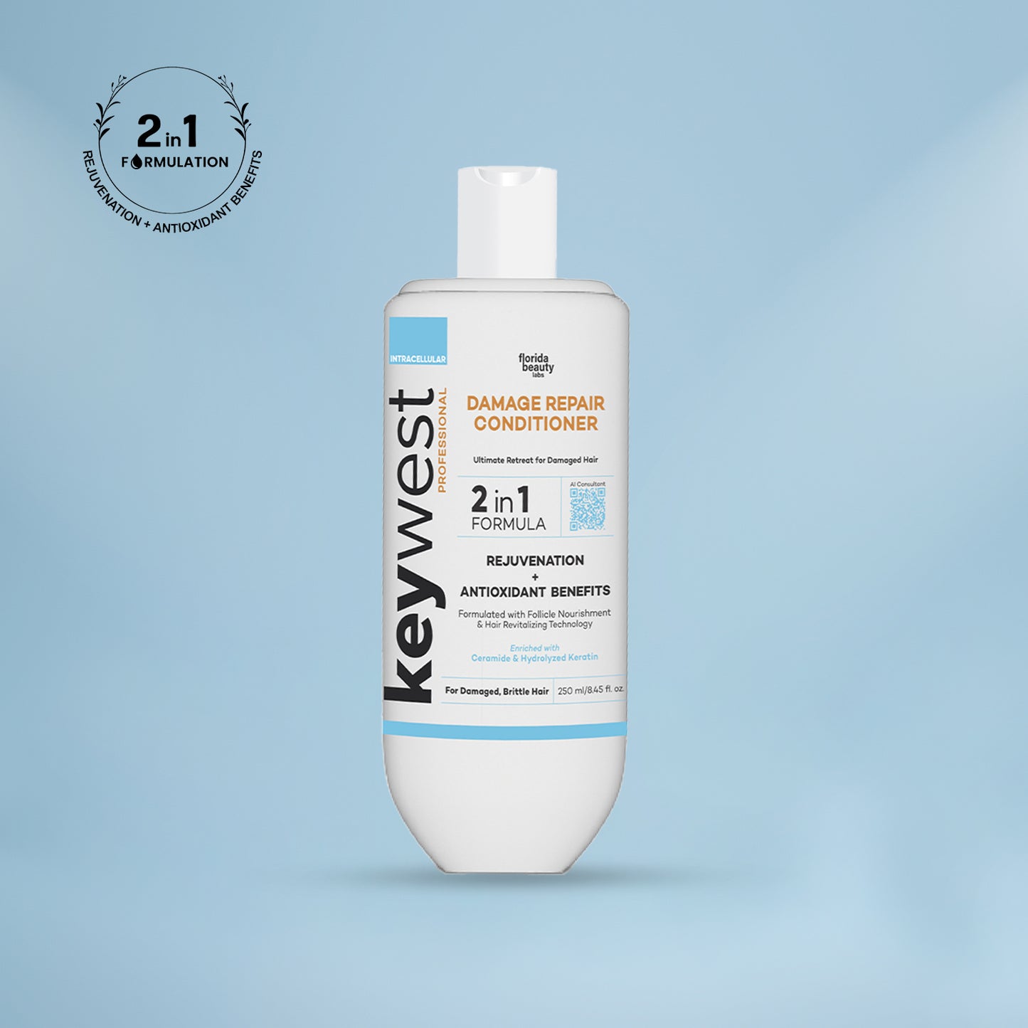 Keywest Professional Damage Repair Conditioner | 2-in-1 Formula | Rejuvenation & Antioxidant Benefits | 250ml