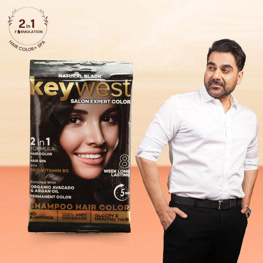 Keywest Salon Expert Shampoo Hair Color | Grey Coverage | No Ammonia | Pro Vitamin B5, Organic Avocado & Argan Oil | 15ml