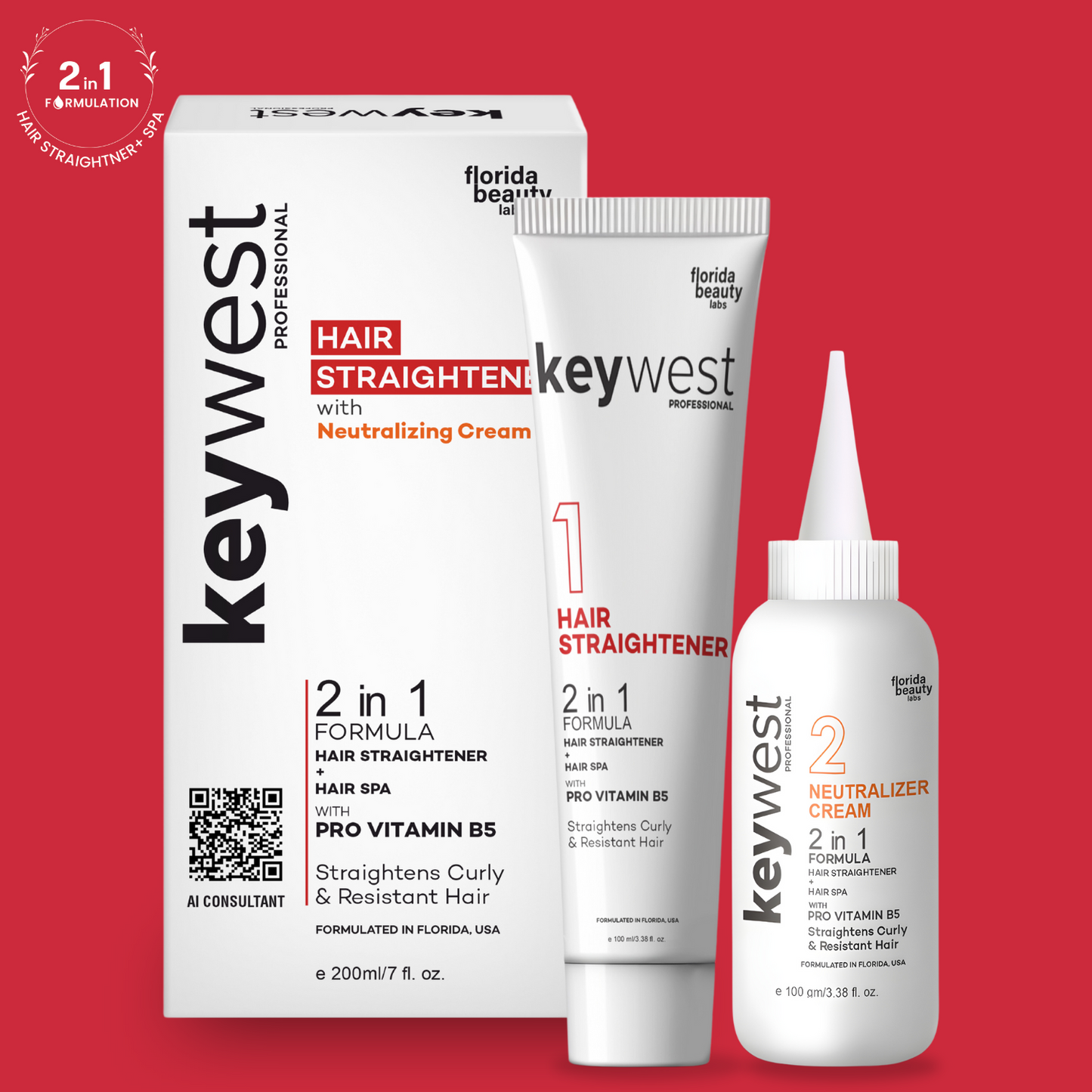 Keywest Professional Hair Straightener with Neutralizing Cream | 2-in-1 Formulation | Straightening & Spa | 200ml