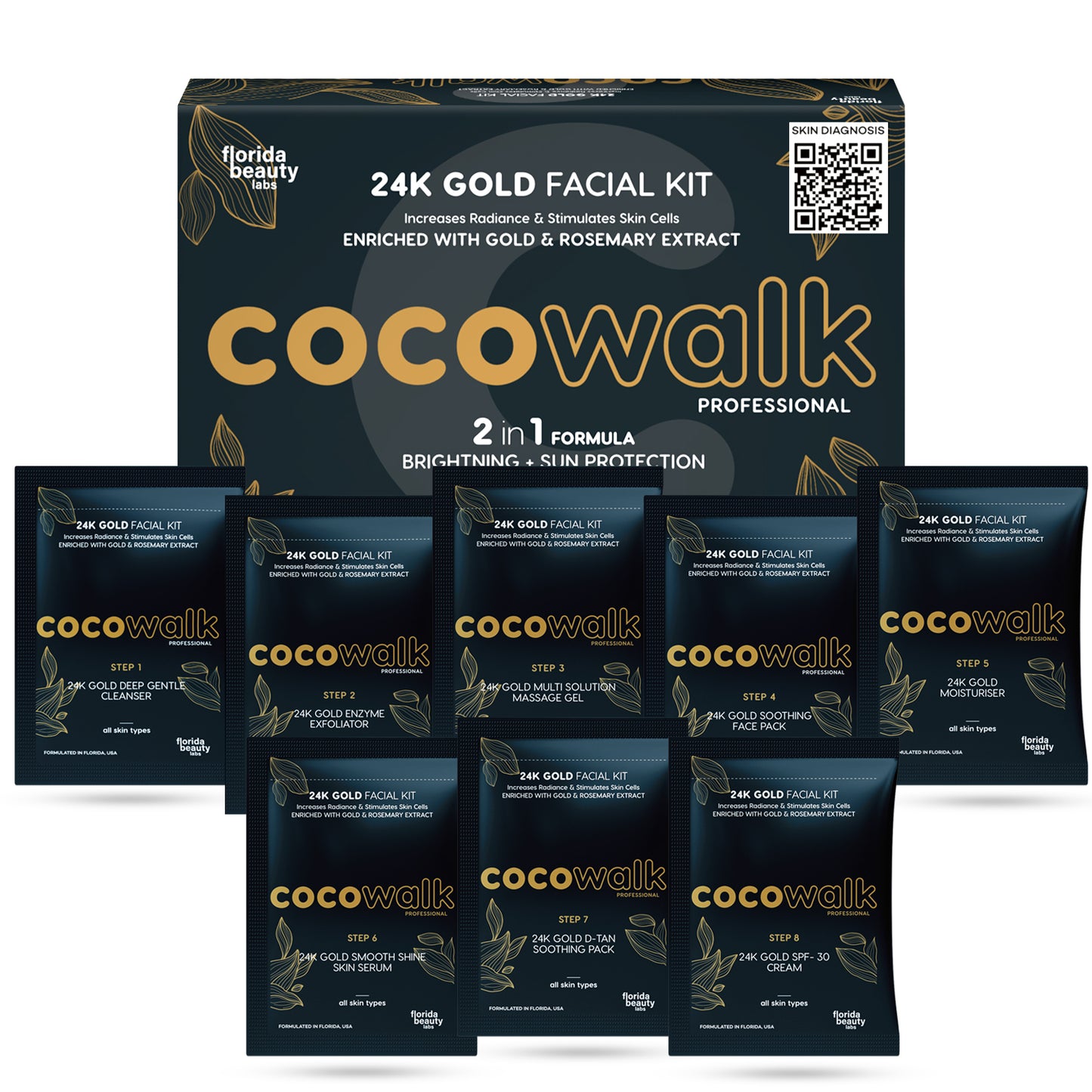 Cocowalk Professional 24K Gold Facial Kit | 2-in-1 Formulation | Brightening & Repair | Gold & Rosemary Extract.