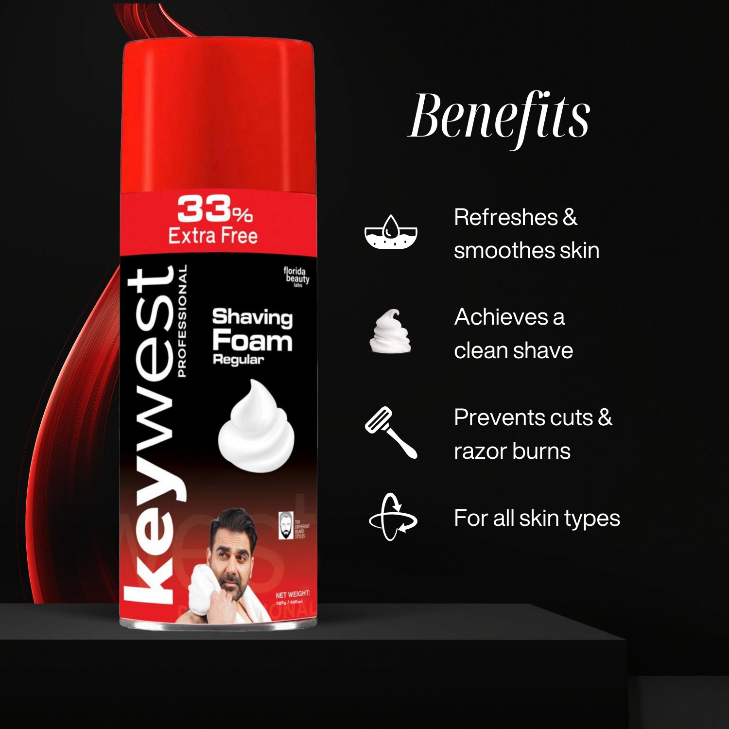 Keywest Regular Pre Shaving Foam for Men, 385g (33% Extra Free)