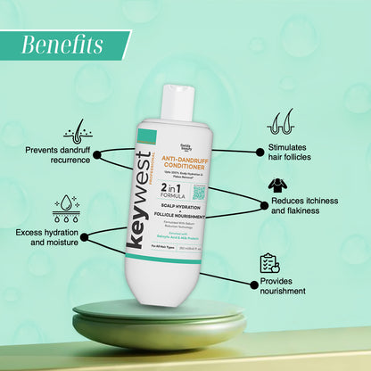 Keywest Professional Anti-Dandruff Conditioner | 2-in-1 Formula | Scalp Hydration & Follicle Nourishment | 250ml