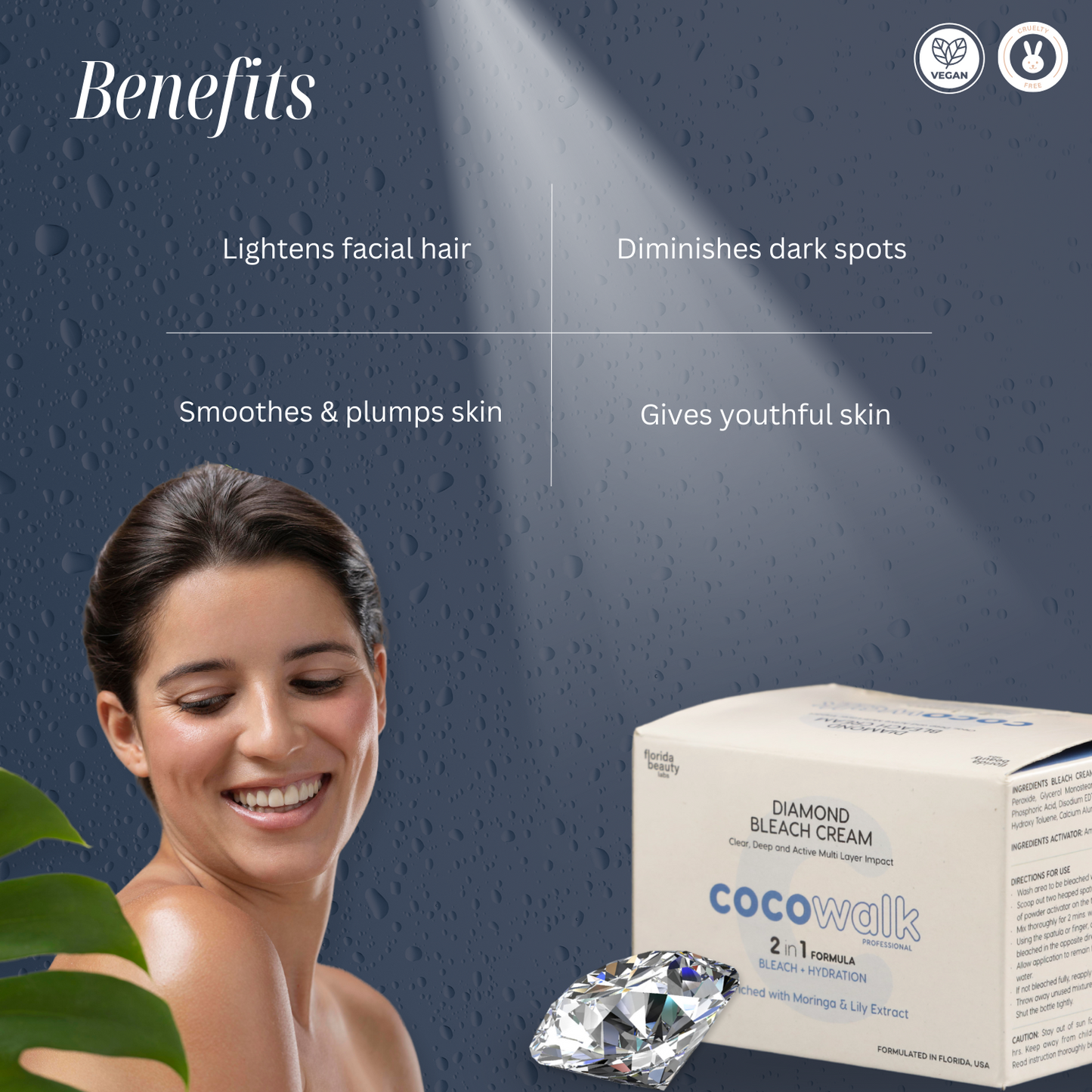 Cocowalk Professional Diamond Bleach Cream with Moringa and Lily Extracts | 2-in-1 Bleach with Hydration | 50gms