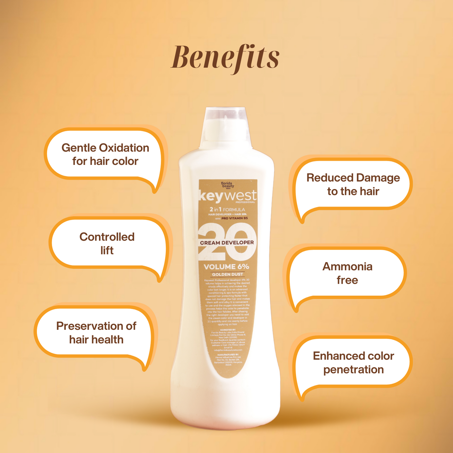 Keywest Professional Golden Dust Developer with Pro Vitamin B5 | 2-in-1 Hair Color with Spa | No Ammonia Routine | 1000ml