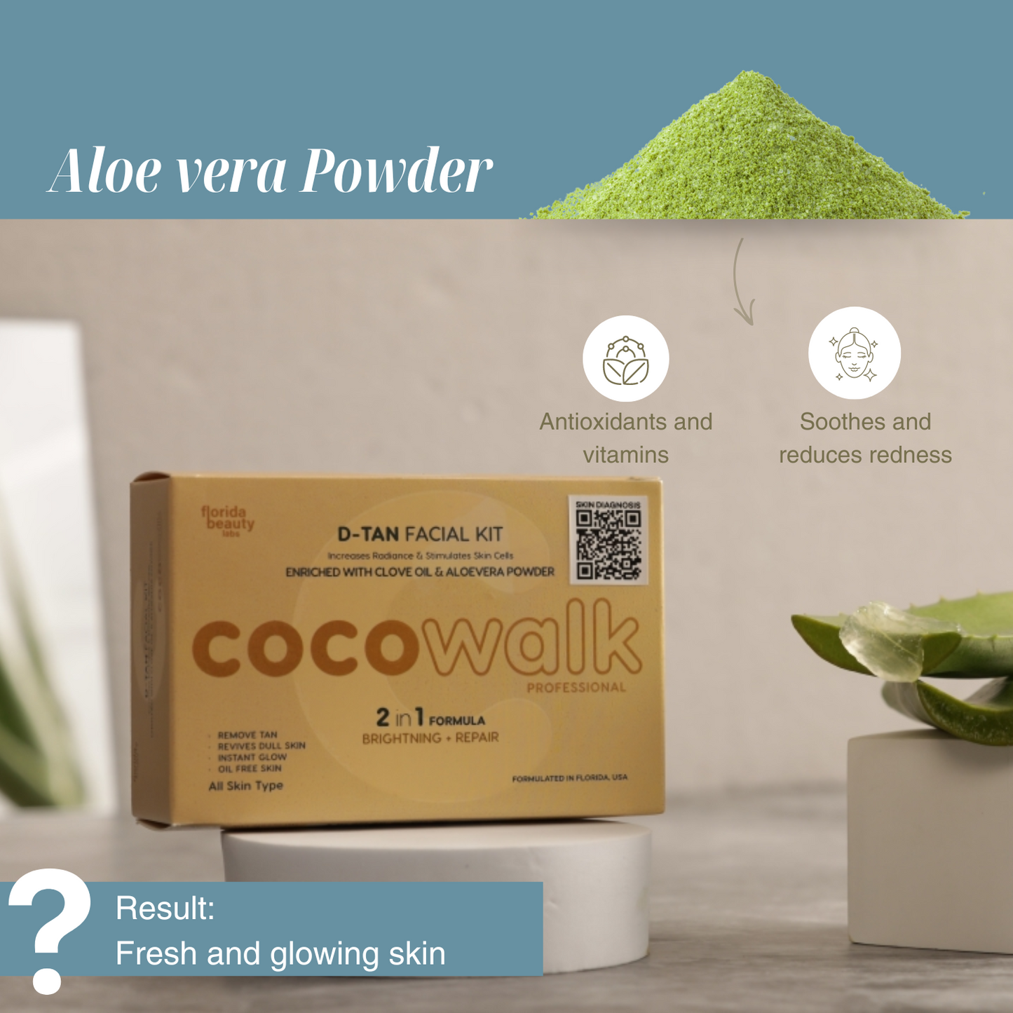 Cocowalk Professional D-Tan Facial Kit | 2-in-1 Formulation | Brightening & Repair | Clove Oil & Aloe Vera Powder.