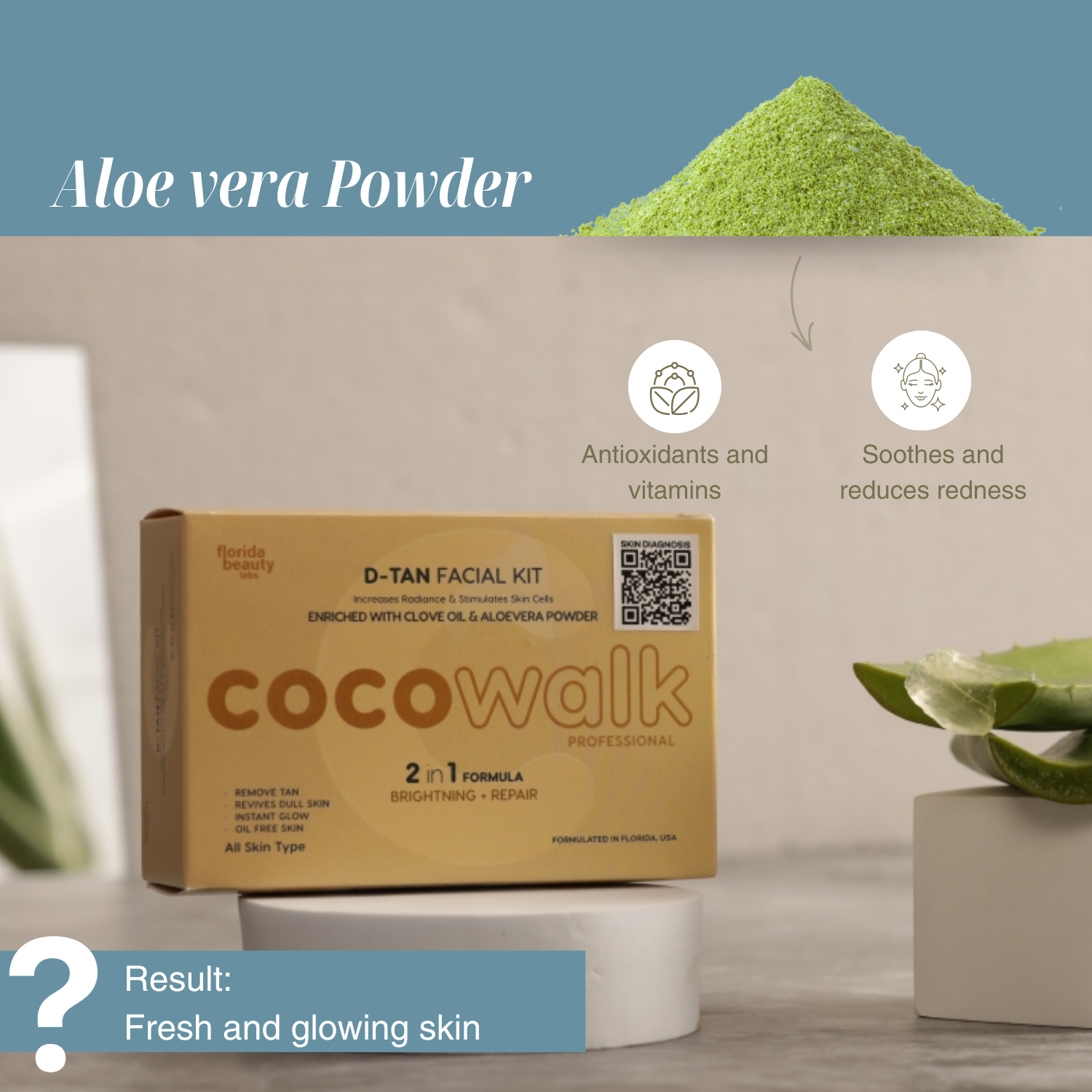 Cocowalk Professional D-Tan Facial Kit 50g | 2-in-1 Formulation | Brightening & Repair | Clove Oil & Aloe Vera Powder.