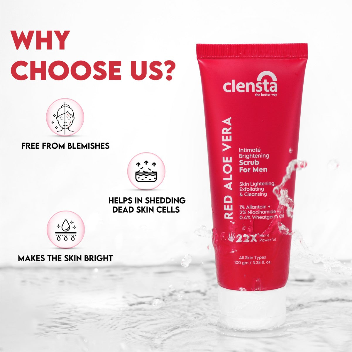 Clensta Red Aloe Vera Intimate Brightening Scrub For Men (100 Gm)