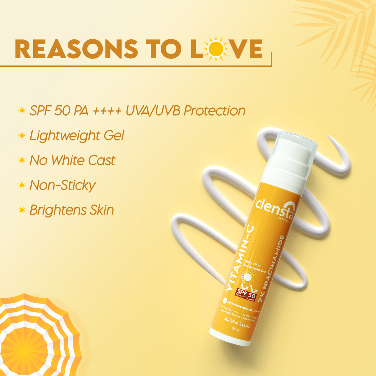 Clensta Vitamin C Daily Glow Sunscreen Gelspf 50+++ Uva/Uvb (50 Gm)