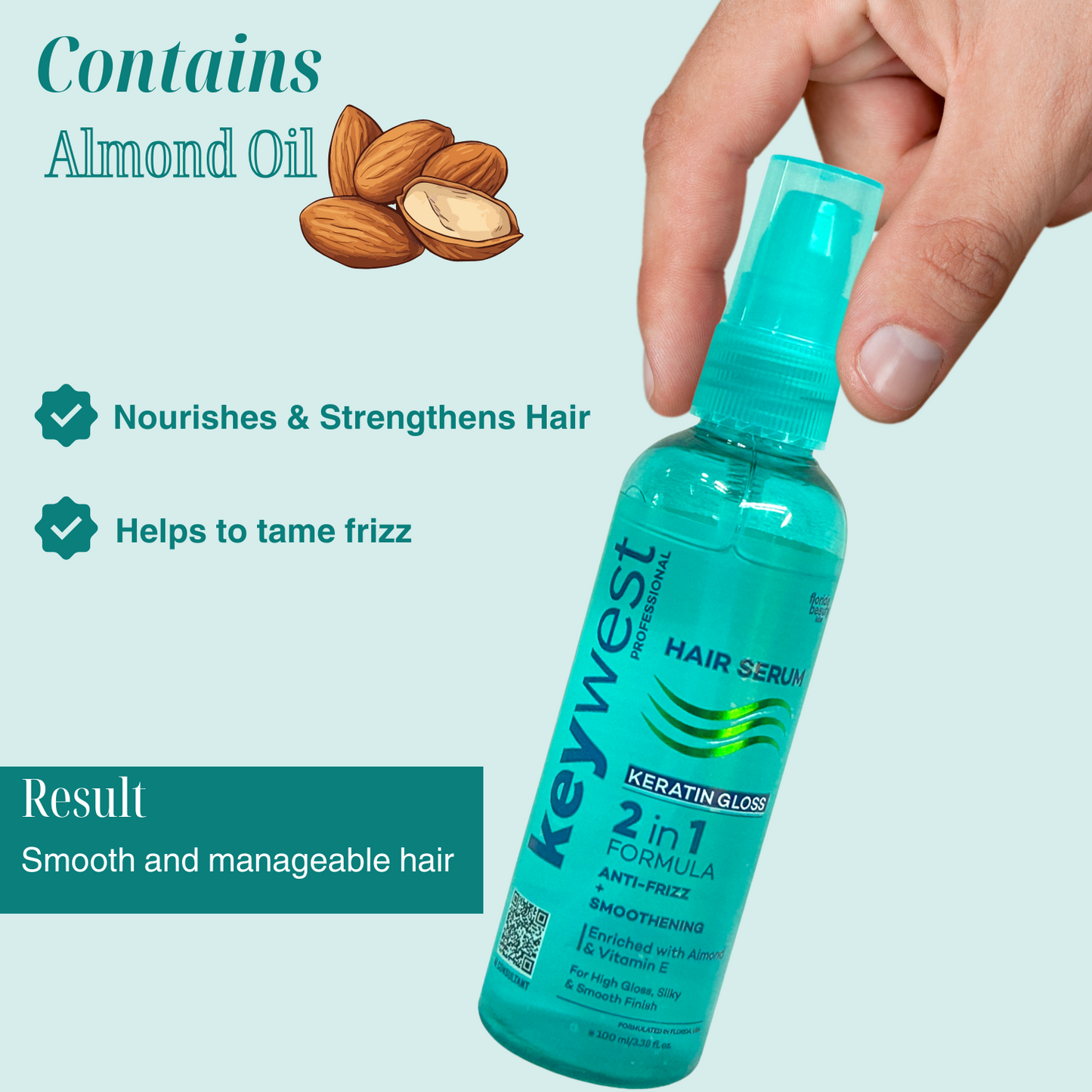 Keywest Professionals Keratin Gloss Hair Serum with Almond oil & Vitamin E | 2 in 1 Formula Anti-Frizz & Smoothening