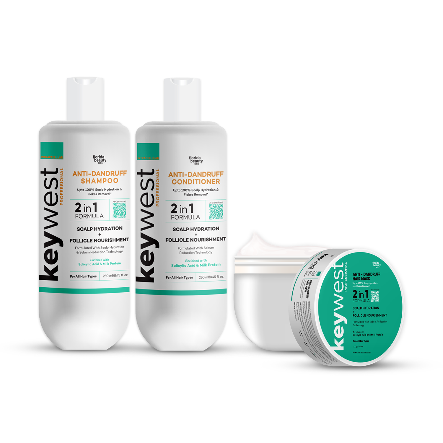Keywest Professional Anti-Dandruff Hair Care Combo: Shampoo 250ml + Conditioner 250ml + Hair Mask 200gm