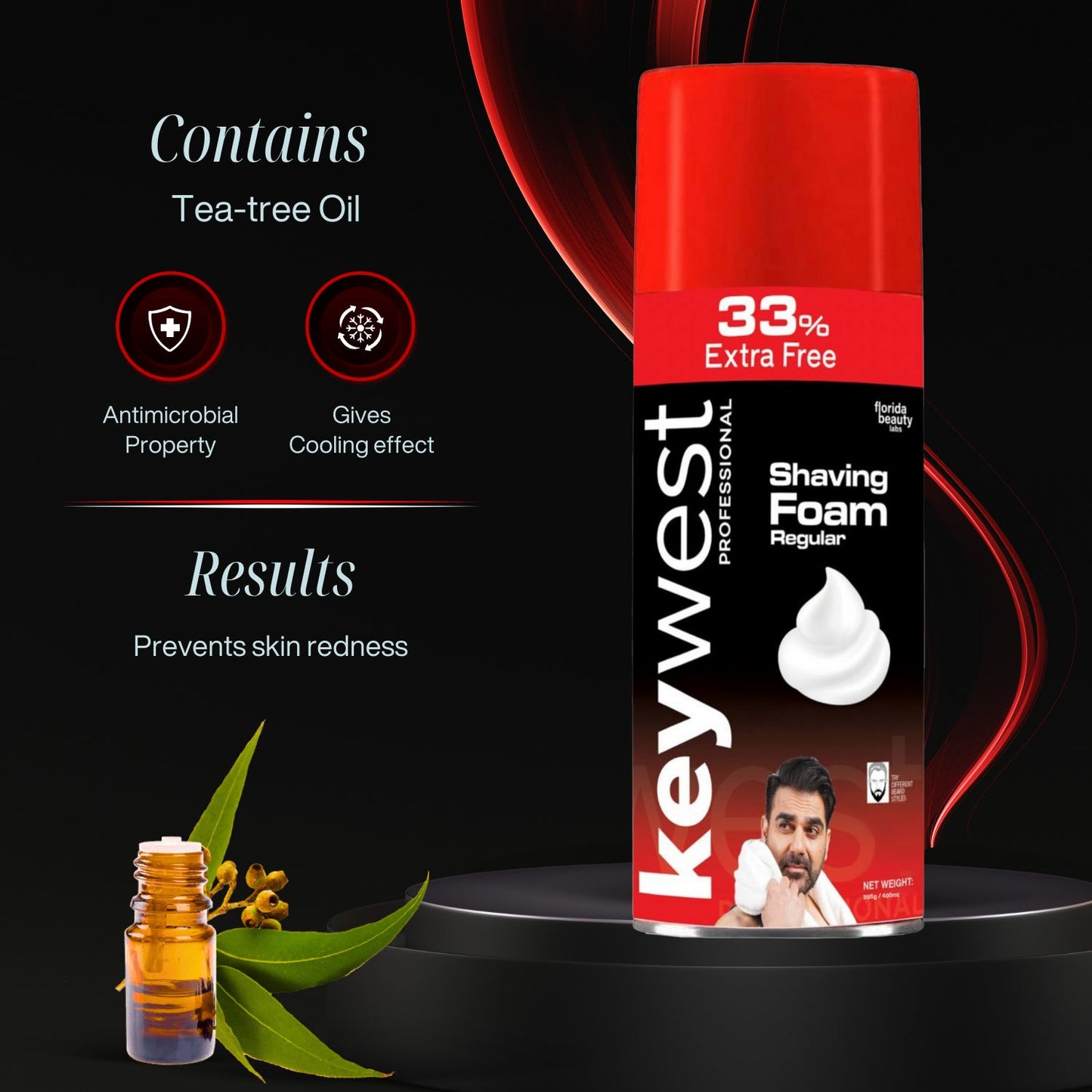 Keywest Professional Regular Pre Shaving Foam for Men, 385gm (33% Extra Free) | More Than 100 Shaves | Suitable for All Skin Types | Enriched with Tea Tree Oil, Vitamin E & Aloe Vera