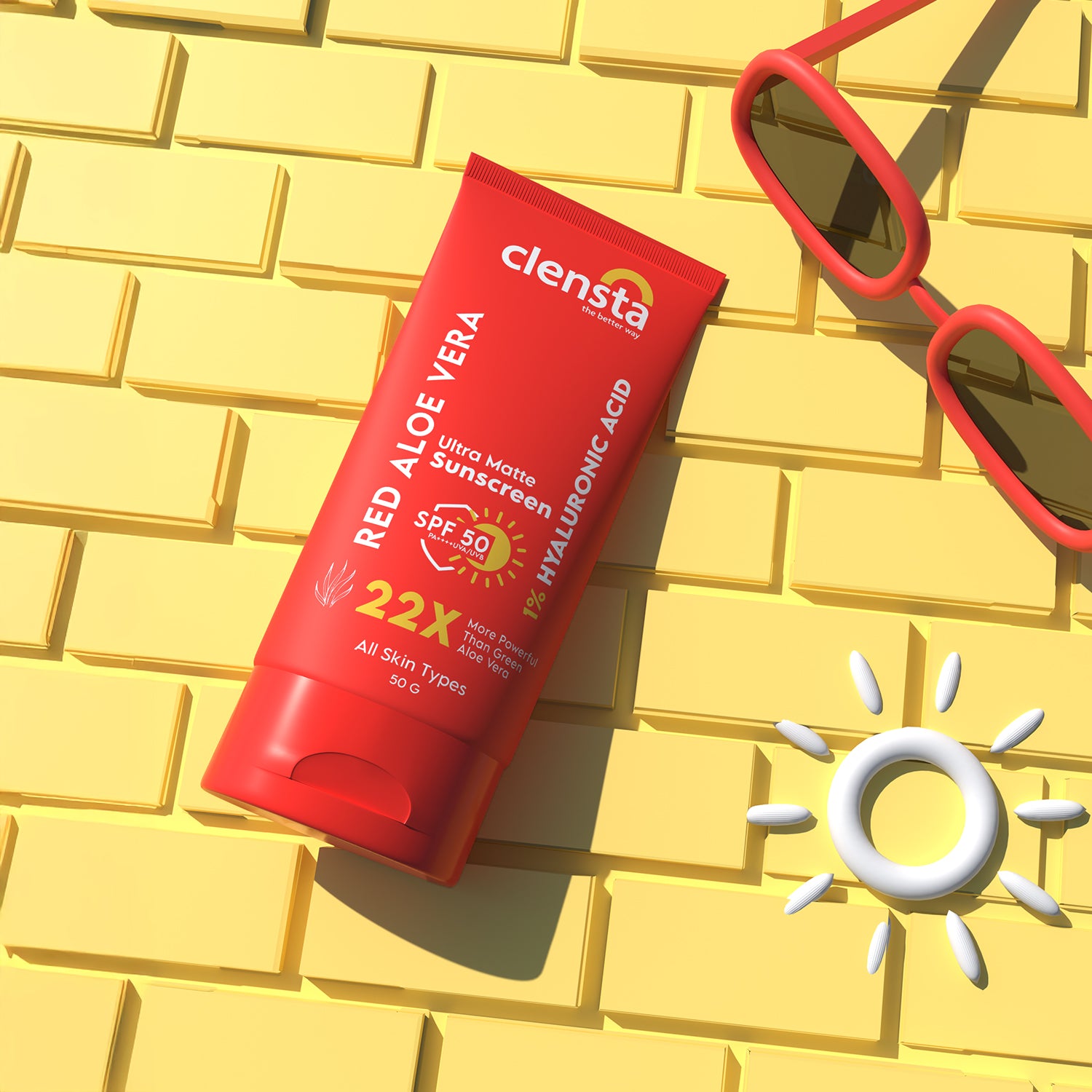 Clensta Red Aloe Vera Daily Matte Sunscreen Spf50 Pa++++Uva/Uvb (50Gm ...