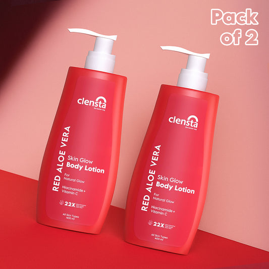 Clensta Red Aloe Vera Skin Glow Body Lotion Pack of 2 (400ml + 400ml)